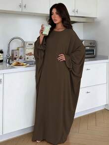 Loose Long Sleeve Maxi Abaya Dress, Casual Crew Neck Full Length Modest Robe For Daily Wear - Multicolor - View 7