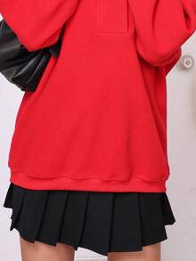 Women Oversized Sweatshirts With Snap Button Henley Collar Polar Fleece Pullover Warm Jacket Winter Clothes - Red - View 7