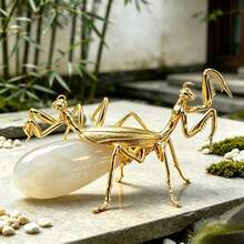 1pc Exquisite Praying Mantis Stone Ornament, Zen Style Decorative Figurine For Tea Table, Office, Lightweight Luxury Art Piece, Small Size - 1PC - View 8