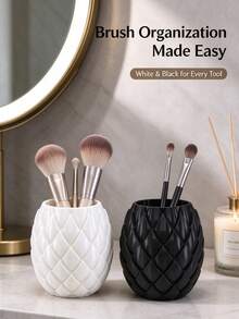 1/2pcs Light Luxury Dragon Scale Texture Makeup Brush Storage Cartridge, INS Style Creative Pen Cartridge, Available In Black And White, Suitable For Bathroom Dressing Table Makeup Brush Storage Box, Makeup Tool Storage Solution, Home Decoration Gift - Multicolor - View 6