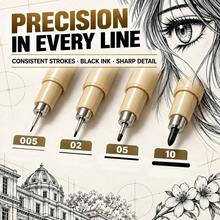 11/7/4pcs Fine Tip Pen Set, Black Ink Painting Outline Pens, Including Multiple Line Widths And Soft Tip Brushes, Suitable For Manga, Sketching And Quick Drawing, Illustration Line Art, Journal Layout And Art - Sets - View 6