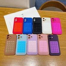 1pc Wave Pattern Suction Cup Phone Case Compatible With Iphone 16/17 Pro Max, Luxury Solid Color Protective Cover For 14 - Purple - View 3