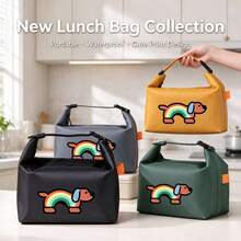 1pc Cartoon Rainbow Dachshund Insulated Lunch Bag, Multi-Color Bento Box Tote, Foldable Large Capacity Handbag For Students, Office Workers, Commuting, Outdoor Picnic Lunch - View 1