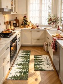 1/2pcs Christmas Kitchen Decor Rug, Christmas Tree & Christmas Forest Pattern Design Winter Kitchen Rug And Mat, Non-Slip Washable Absorbent Kitchen Accessory Decorative Mat, Christmas Holiday Gift! - Multicolor - View 5