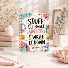 1pc 14x21cm I'll Forget Unless I Write It Down For Him. Funny Slogan Doodle Journal, Playful Illustrated Notebook, Back To School Gift For Students - Multicolor - View 3