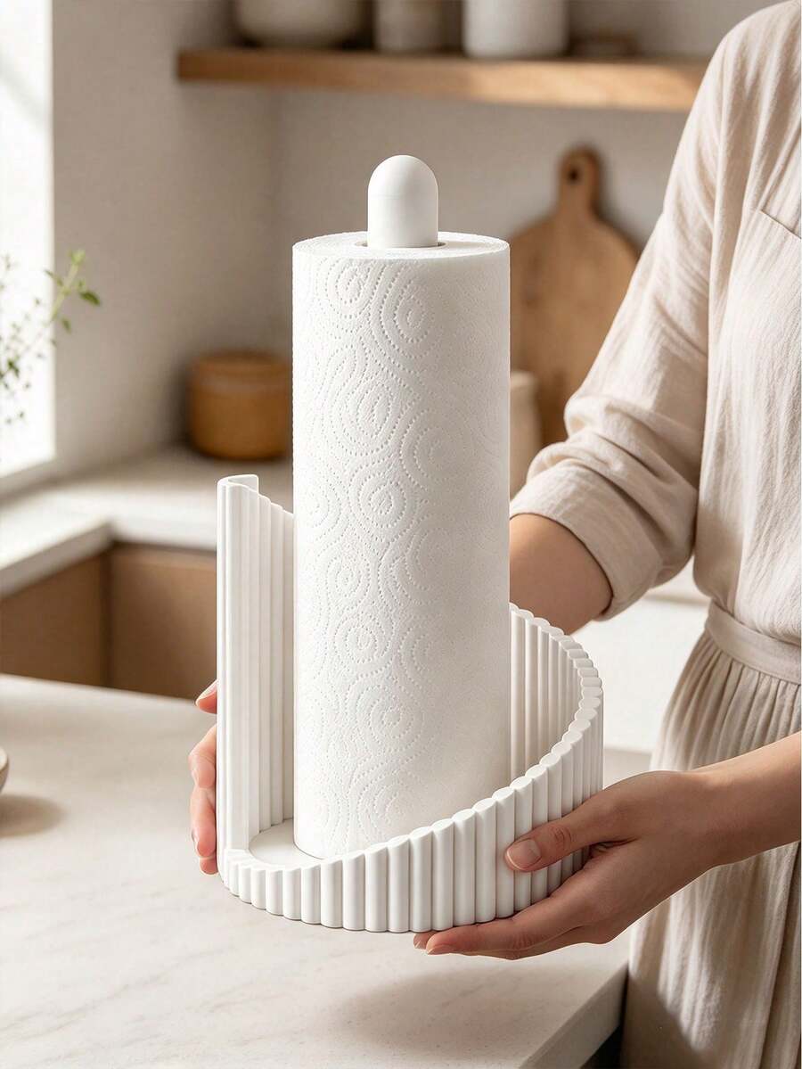 1件條紋廚房紙巾架，現代極簡主義廚房檯面紙巾收納架，適用於廚房紙捲、手巾、清潔抹布，通用於餐桌、廚房檯面、咖啡吧檯和浴室檯面 - 彩色 - 查看 1