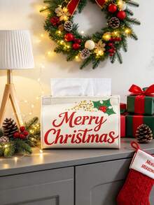 1pc Festive Holiday Style Fabric Tissue Box Cover, Rectangular Pouch Shape, Top Opening Design For Easy Tissue Access, Christmas Decorative Tissue Holder, Perfect For Tabletop Decor, Christmas Gift, Christmas Party Supplies, Winter Home Decoration - Multicolor - View 7