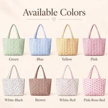 TONGFANTECH Personalized Quilted Plaid Tote Bag, Customized Name Embroidered Lace Bow Shoulder Bag, Bridesmaid Invitation Gift Bag, Reusable Large Capacity Shopping Handbag - Multicolor - View 6