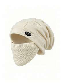 2PCS Unisex Autumn/Winter Thermal Lined Knitted Hat & Mask Set, Fashionable Versatile Warm Woolen Beanie Set Suitable For Outdoor Cycling - Multicolor - View 3