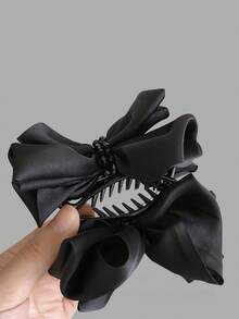 1pc Black Bow Bun Hair Clip With Rhinestones, Women's Daily Simple Hair Volume Enhancing Hair Claw - Black - View 6