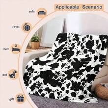 1Pc Classic Black White Cow Spot Themed Fleece Blanket, Unique Animal Pattern Print, Soft Lightweight Fabric, For Sofa And Bed, Ideal For Indoor Daily Rest And Nap - Multicolor - View 6