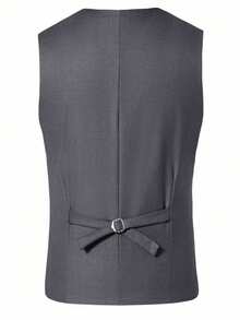 Men's Grey Formal Suit Vest, V-Neck Slim Fit Waistcoat, Suitable For Weddings And Business Occasions - Grey - View 4