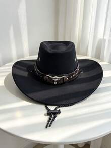 1pc Unisex Western Cowboy Hat, Sun Protection Jazz Hat, Suitable For All Seasons, Outdoor Activities, Horse Riding, Parties And Photography. Foldable And Easy To Carry. - Three-rope Silver Cow Hat - View 8