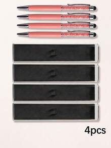 [Customized]1-32pcs Personalized Metal Retractable Diamond Ballpoint Pen + Touchscreen Stylus Set | Anti-Slip Grip + Smooth Writing Medium Tip | Compatible With Phone/Tablet/Office Devices | Can Engrave Name/Date/Logo | Business Engraved Pen + Teacher's Day Gift + Wedding Couple Neutral Pen - Rose Pink With Rhinestones - View 35