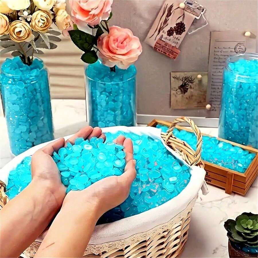 1000顆/袋 彩色螢光發光石，DIY發光裝飾，適用於水族箱、花園、小徑、盆栽、魚缸、花盆、派對與節日，創意無限，1.1磅