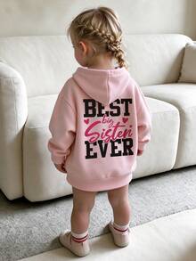 Girls Best Big Sister Slogan & Heart Print Sweatshirt, Casual Long Sleeve Pullover Sweatshirt, Suitable For Autumn Daily Wear - Pink - View 10