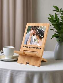 1pc Customizable Photo Bamboo Phone Stand, Couple Commemorative Edition Desktop Slouchy Phone Holder, Engravable Portable Non-Slip Phone Charging Base, Universal Phone Stand Suitable For Watching Shows And Live Streaming, Fashionable Customized Gift - Multicolor - View 3
