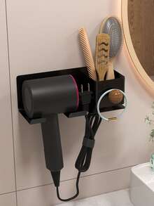 1pc Hair Dryer Holder Bathroom No-Drill Hair Dryer Wall Mount Storage Rack - Multicolor - View 11