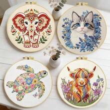 1PC 20*20cm/7.9*7.9in,Flowers And Animals Embroidery Kit, DIY Handmade Embroidery Set For Adult Beginners, Home Gift, Women's Sewing Gift, Including User Manual, Printed Pattern Fabric, Embroidery Frame, Needle And Thread. - 20*20cm/7.9*7.9in - View 11