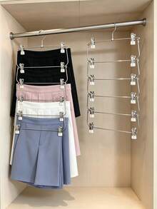 6-Tier Multi-Function Metal Clothes Rack With Skirt Clips And Pants Clips, White - Silver - View 11