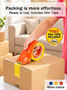 1pc Heavy Duty Tape Dispenser With 30m Tape, One-Handed Carton Sealing Tool And Cutter, Ergonomic Packaging Tape Gun, Suitable For Shipping, Moving, Warehouse And Packaging - Multicolor - View 8