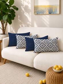 4pcs Modern Fashion Geometric Style Cushion Covers, Geometric Line Decorative Pillowcases, Hidden Zipper Closure, Machine Washable, Minimalist Fashion Line Pattern, Suitable For Home Decor, Sofa Living Room Bedroom Cushion Covers, Car Outdoor Cushion Covers Decoration, No Pillow Insert - Blue - View 2