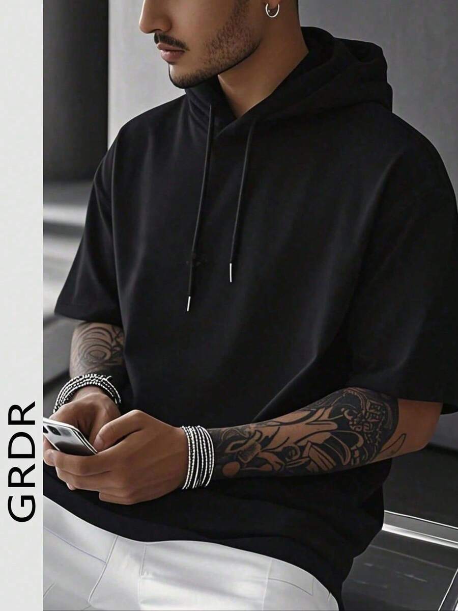 GRDR Men's Fashionable Hooded Short Sleeve T-Shirt | Exquisite Design | Summer Essential | Easy To Match | Showcase Your Style