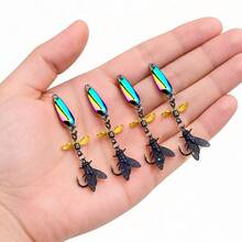 1 Set [4pcs Lures + 1pc Box] Fishing Lure, Bionic Fly Rotating Propeller Glitter Lure, Long Cast Micro Fishing Lure, Bionic Insect Fly Lure - Multicolor - View 2