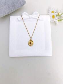1pc Stainless Steel Waterproof Non-Fading Gold Fashion Unique Mermaid Portrait Double-Sided Pendant Necklace Chain Collarbone Chain Suitable For Women's Daily Wear - Gold - View 2
