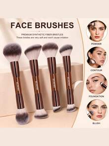 HGHDBT 20Pcs Professional Makeup Brush Set With Storage Bag - Double-Ended Foundation & Blush/Eyeshadow Brushes Suitable For Skin Types, Gift For Women, Beginners, Daily Beauty Tools - Brown - View 2