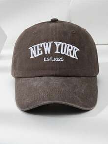 MAKEFGE 1件中性戶外休閒時尚字母刺繡 NEWYORK1625 水洗防曬可調尺寸柔軟棒球帽，適合日常配戴 - A - 查看 16