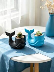 Streamlined Whale Succulent Planter, Delicate 3D Printed Texture, Elegant Fish Tail Design. Multiple Colors Available, Suitable For Small Succulents And Cacti, Perfect For Desktop Placement, Creating A Fresh And Healing Home Corner. - Multicolor - View 5