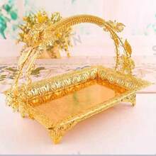 Elegant Metal Fruit & Snack Basket, Multi-Functional Retro Style Tray With Handles, Durable Rectangular Serving Plate, Suitable For Kitchen, Living Room And Hotel Decor, Also Can Be Used As Coffee Tray For Holiday Party Entertainment Decoration - Multicolor - View 2
