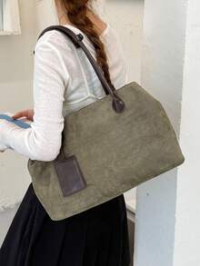 Advanced Military Green Contrasting PU Material Women's Tote Bag, Stylish Modern Style Large Capacity Storage Shoulder Bag/Commuting Bag - Army Green - View 4
