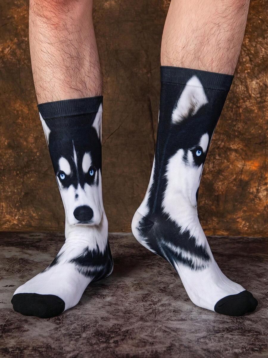1/3 Pairs Men's Mid-Calf Socks Funny Husky 3D Print Colorful Animal ...