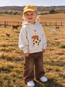 1pc Thickened Warm Hooded Sweatshirt, Children's Long Sleeve Top, Suitable For Young Female Students, Autumn/Winter Style - Apricot - View 1
