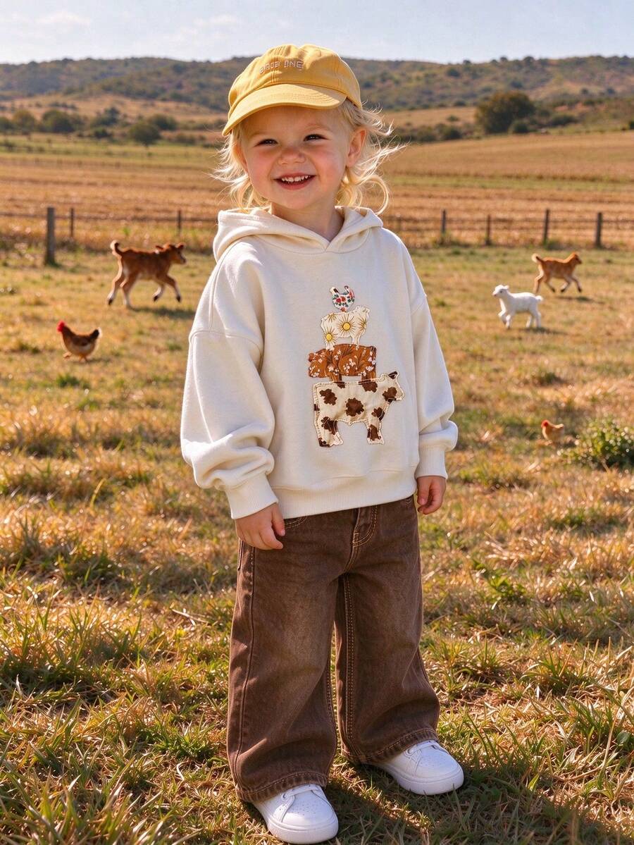 1pc Thickened Warm Hooded Sweatshirt, Children's Long Sleeve Top, Suitable For Young Female Students, Autumn/Winter Style - Apricot - View 1