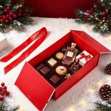 Foldable Christmas Gift Box, Ships Flat, Red Bow Lid & Base Empty Box, Christmas Eve Chocolate Packaging Box, Holiday Souvenir Gift Box - Multicolor - View 7