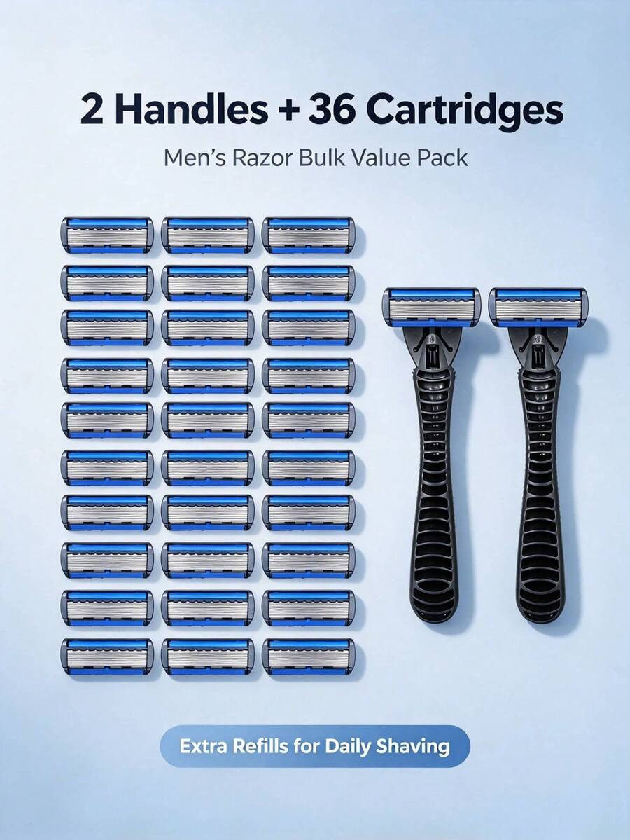 Men's Manual Razor Set With Replaceable Razor Blades, Reusable Handle, Sharp Stainless Steel Blades, Smooth Close Shave, For Men Facial Shaving, Wet Shaving Suitable - A - View 1