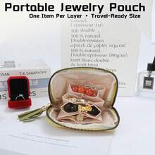 Fabric Jewelry Pouch With Tassel Zipper, Multi-Layer & 5-Grid Partition For Bracelets Necklaces Rings Earrings, Scratch-Free Tangle-Free Travel Organizer, Wear-Resistant Compact Lightweight Storage Bag, Perfect For Travel, Home, Gift And Daily Use - Multicolor - View 4