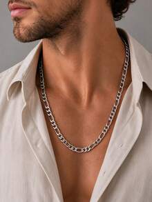 Men's Hip Hop Stainless Steel Necklace & Bracelet Set, 1 Necklace + 1 Bracelet - Silver - View 10