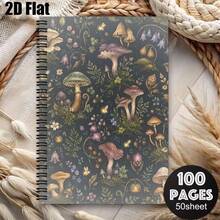 1pc [2D] Flat Spiral Notebooks Cloth Cover Vintage Red And White Spotted Mushroom And Fern Pattern Spiral Coil Notebook 50 Sheets 100 Pages Back-To-School Classroom Recording Journal Writing Gift For Friends And Classmates Creative Present Suitable - One Book (50 Pages, 100 Pages) - View 4