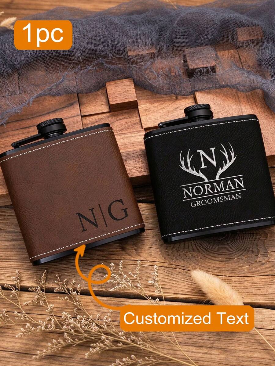 TONGFANTECH Personalized Leather Flask + Cup Set, Engraved Flask, Unique Groomsman Gift, Wedding And Bachelor Party Groomsman Invitation Gift