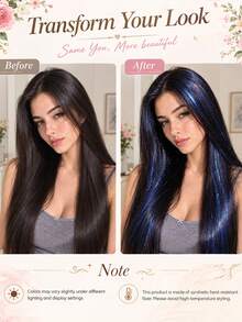 24 Inch Straight Laser Hair Extensions Heat Resistant Synthetic Fiber Shiny Hair Extensions With 4 BB Clips For Women Daily Wear Parties Dance Events And Music Festivals - Multicolor - View 3