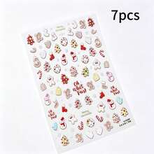 7/5/3/1pcs Christmas Warm Tone Face Decoration Sticker Set, Gingerbread Man, Snowman, Candy, Sock Pattern Face Decoration Stickers, Includes Tweezers, Holiday Party Makeup Accent Stickers - Multicolor - View 10