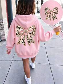 Tween Girl Fun Print Sweatshirt, Warm & Comfortable Thermal Lined Pullover Sweatshirt For Autumn/Winter - Pink - View 1