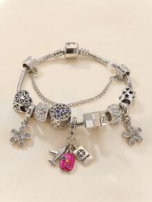 1fashionable Multifunctional Bracelet With Key Lock And Heart-Shaped Diamond Bead Pendant, Suitable For Teenagers To Give As A Gift To Good Friends - Multicolor - View 2