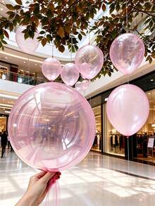 5pcs 18-Inch Pink Bubble Foil Balloons, Round Mylar Balloons For Wedding Birthday Party Decoration, Balloon Arch Photo Wall Backdrop Props, Camping Anniversary Home Decor - Pink - View 6