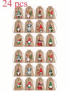 24/12/1 st julig säck i säckväv med dragsko, rektangulär presentpåse med sött gnomemönster, dragskolås för förvaring av presenter, presentförpackningspåse, partyfavoritsäck för julklappsinslagning, julklappspåse, juldekoration - Multifärgad - Visa 11
