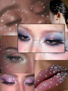 325pcs 3D Y2K Self-Adhesive DIY Pearl Rhinestone Face Decoration Stickers, 325pcs White Glitter Pearl Acrylic Rhinestone Stickers, 1 Sheet 3D Stickers, Suitable For Makeup, Hairstyle, Face, Nail Art, Decoration - Multicolor - View 3